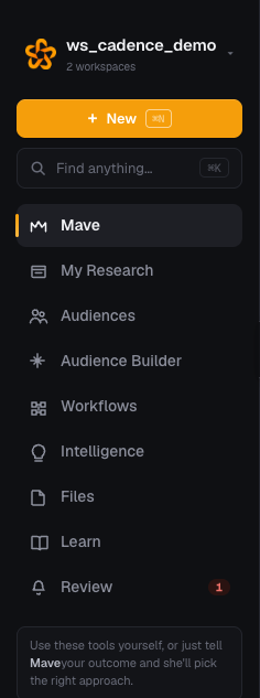 Mavera primary application sidebar